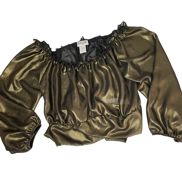 Cocoa Metallic Gold Off Shoulder Tie Waist Top Large - Picture 11 of 13